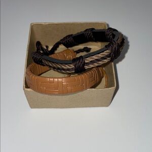 NIB (2) KULTURA Men’s Braided Brown Leather & Cord Bracelet Set
